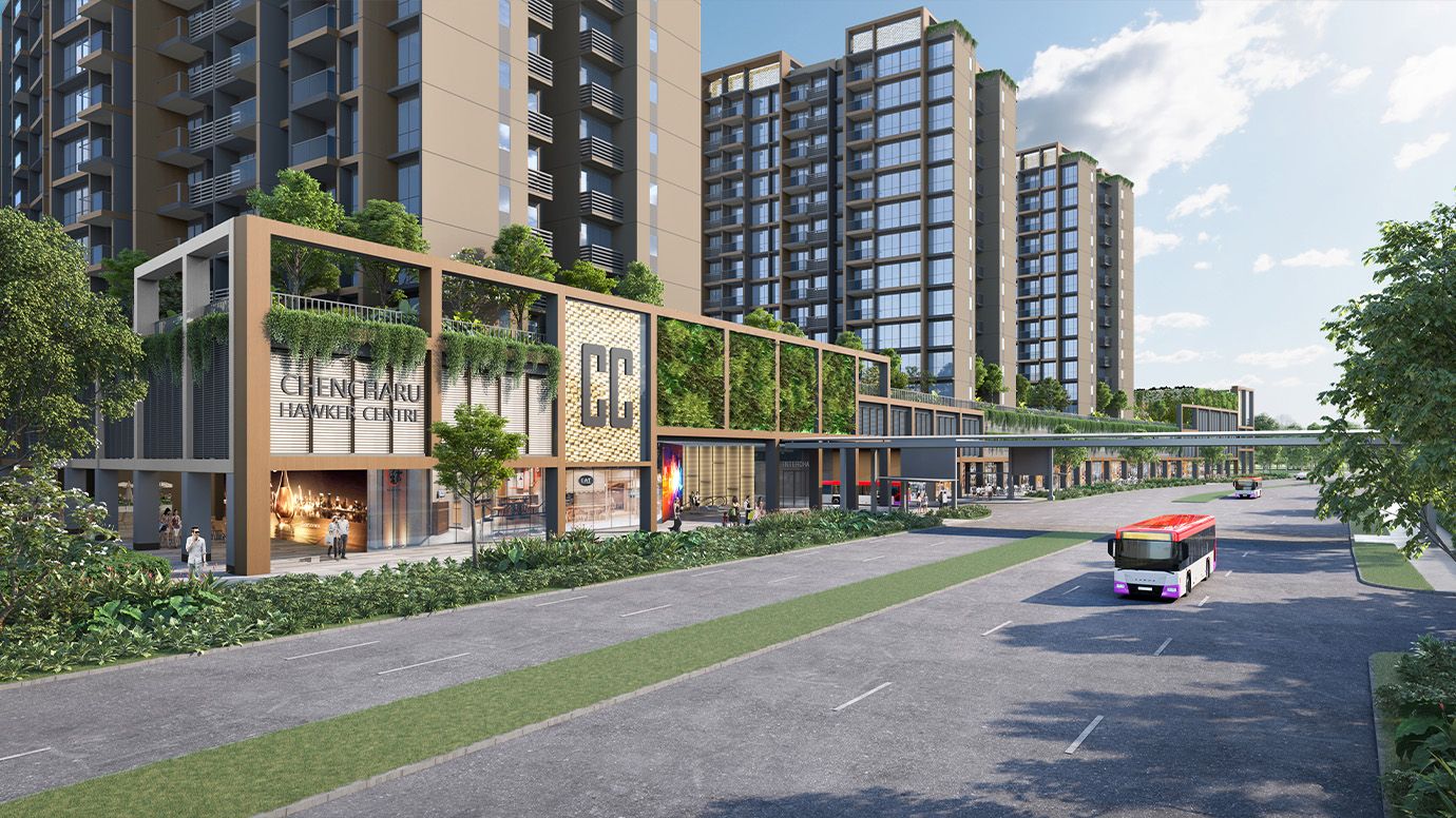 Artist's impression of the hawker centre and bus interchange at street level