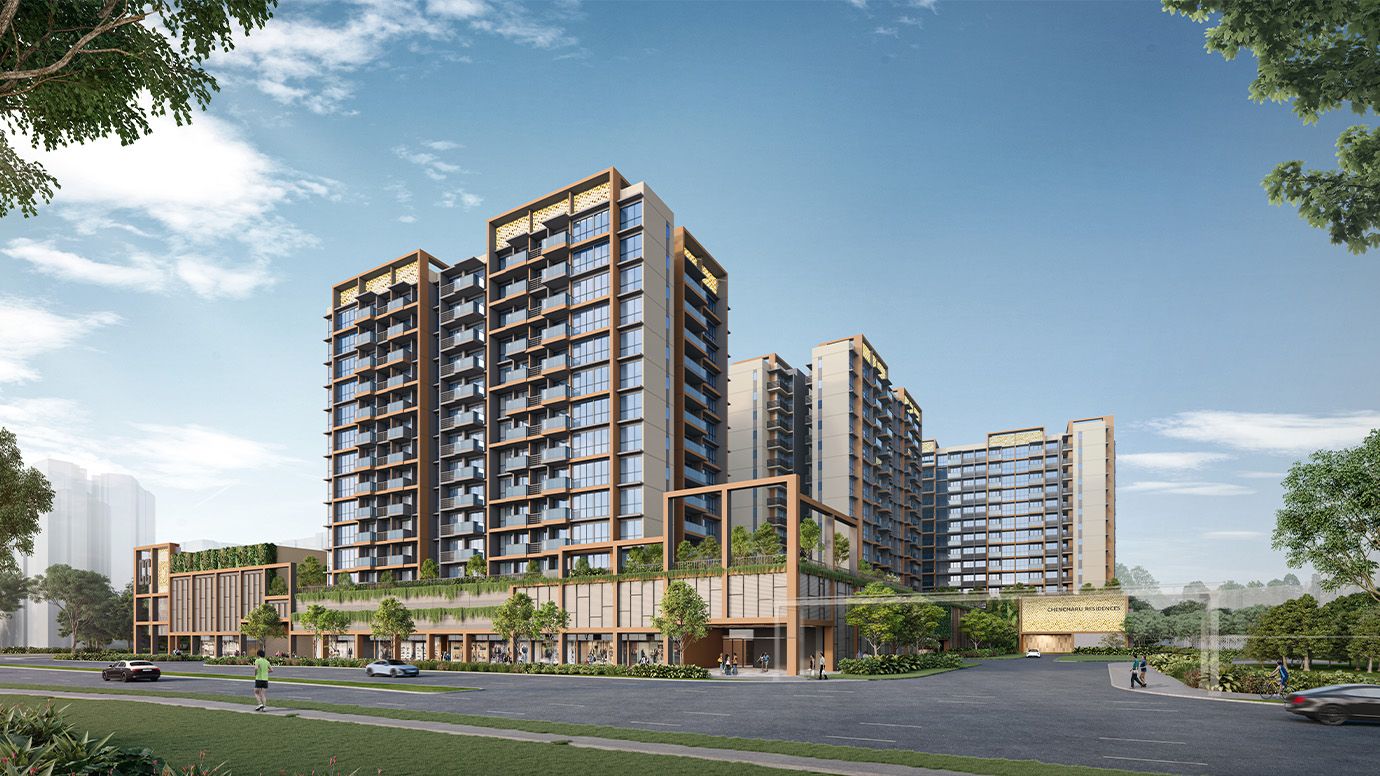 Artist's impression of the residential blocks and landscaped podium by day